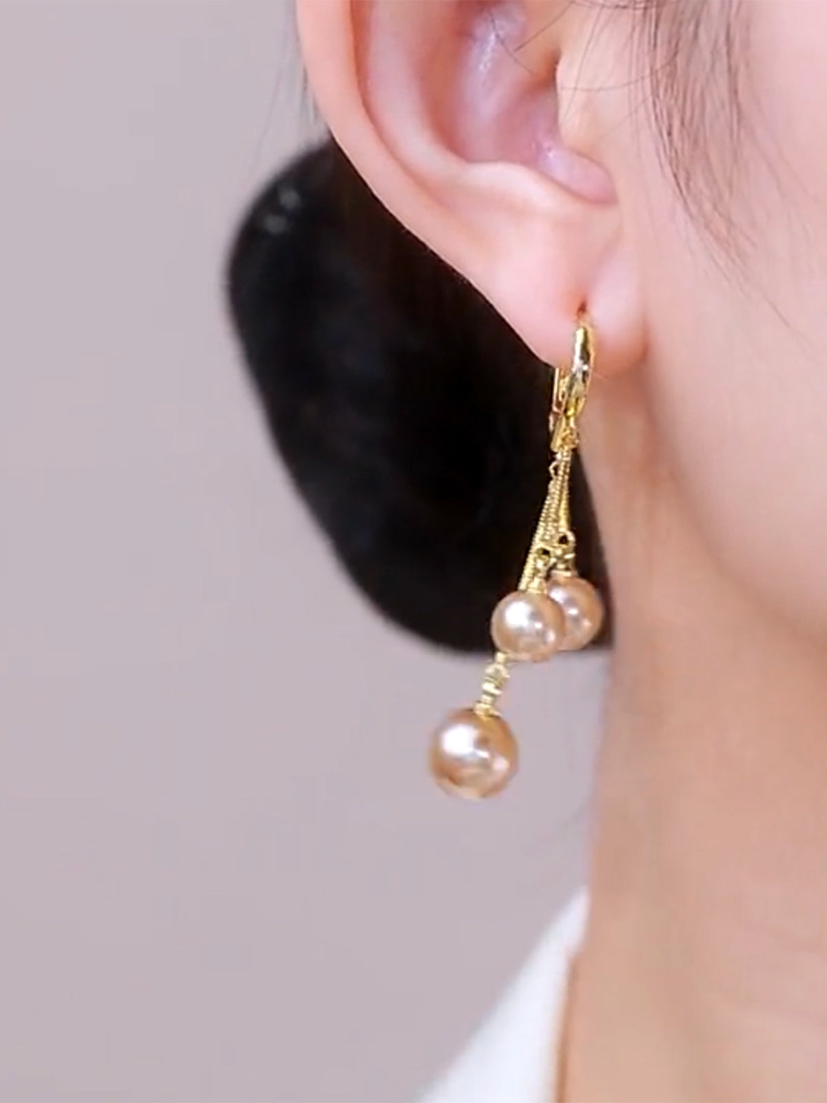 Gentle and Elegant Champagne Gold Pearl Tassel Earrings