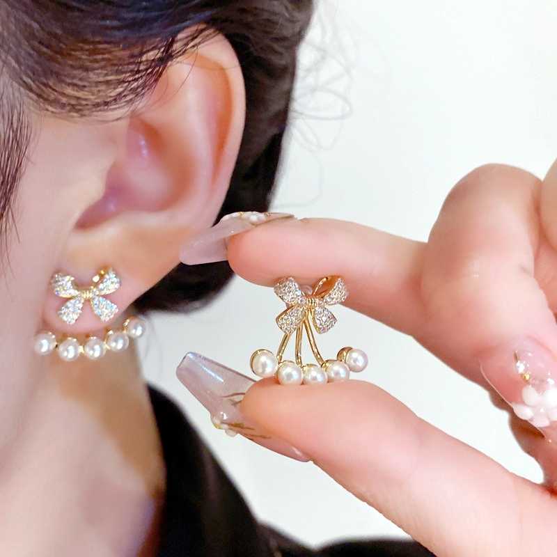 Fashion Sweet Bow Pearl Earrings Women S925 Silver Needle Earrings