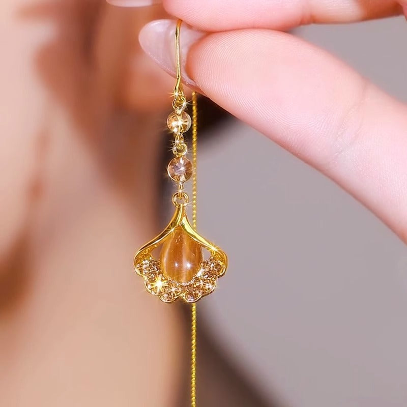 S925 Silver Needle Brown Ginkgo Leaf Earrings Niche Women's Accessories