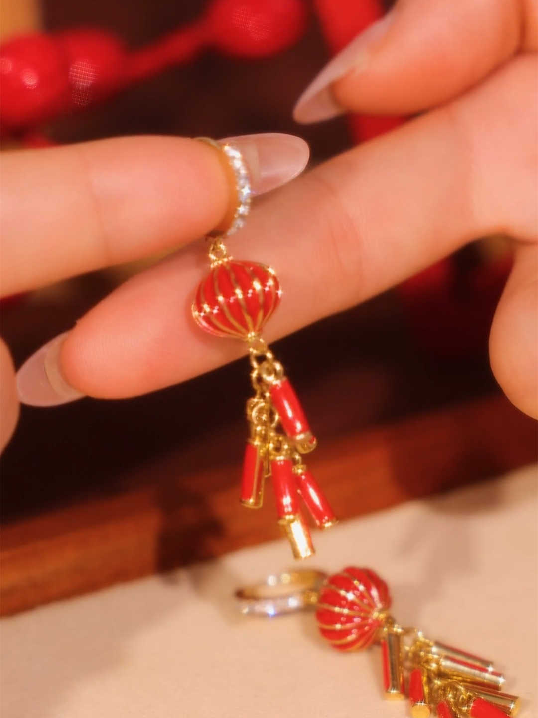 Long Tassel Lantern and Firecracker Earrings for Women, New Year's Earrings