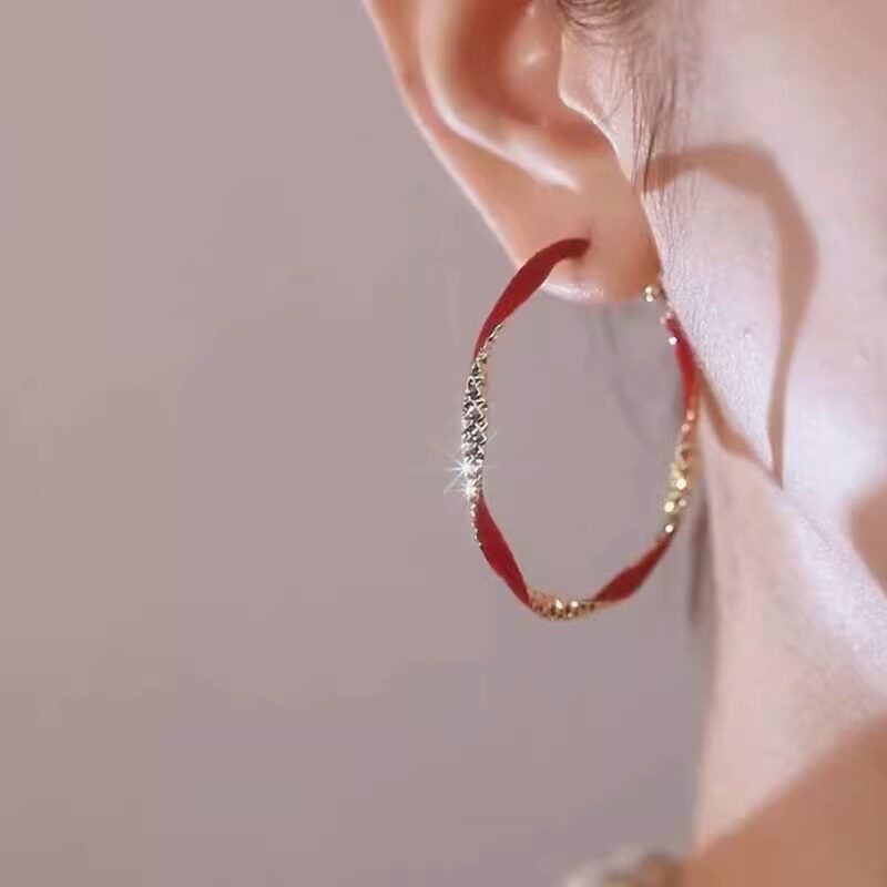 Women's Vintage-Style Red Enamel Hoop Earrings