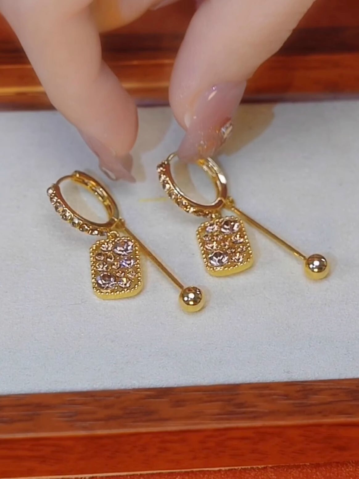 18K Gold Full Diamond Square Crystal Earrings Women's Accessories
