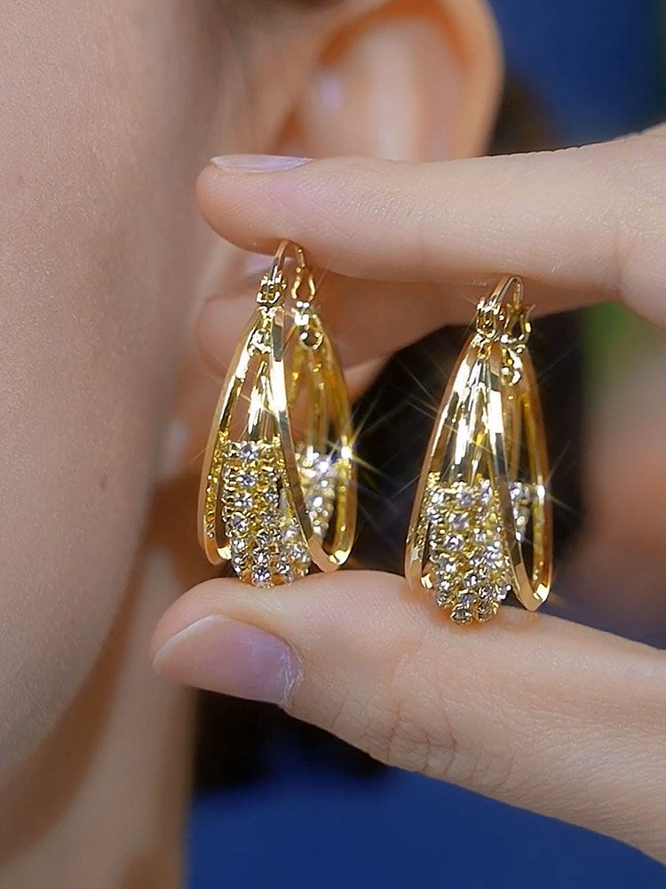 Women's Fashionable And Unique Multi-layered Zircon Earrings With Diamond Accents