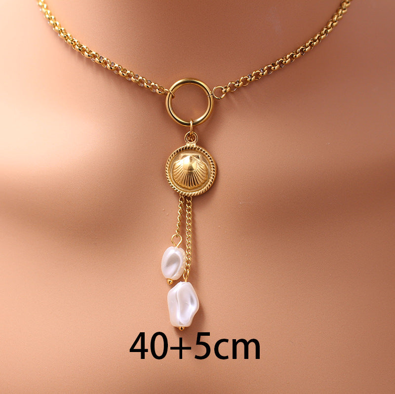 Fashionable Women'S Titanium Steel Imitation Pearl Beaded Layered Necklace