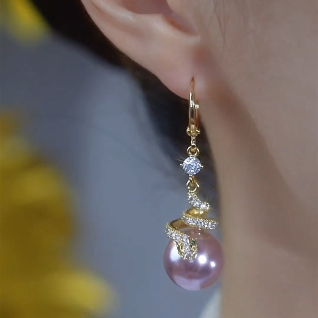 Purple Beads Snake Small Animal Earrings Female Accessories