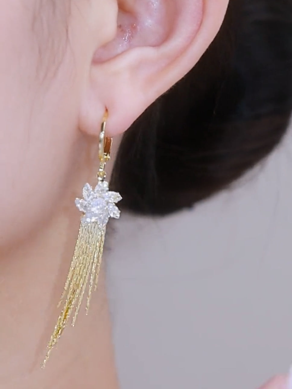 Zircon Flower Long Tassel Earrings