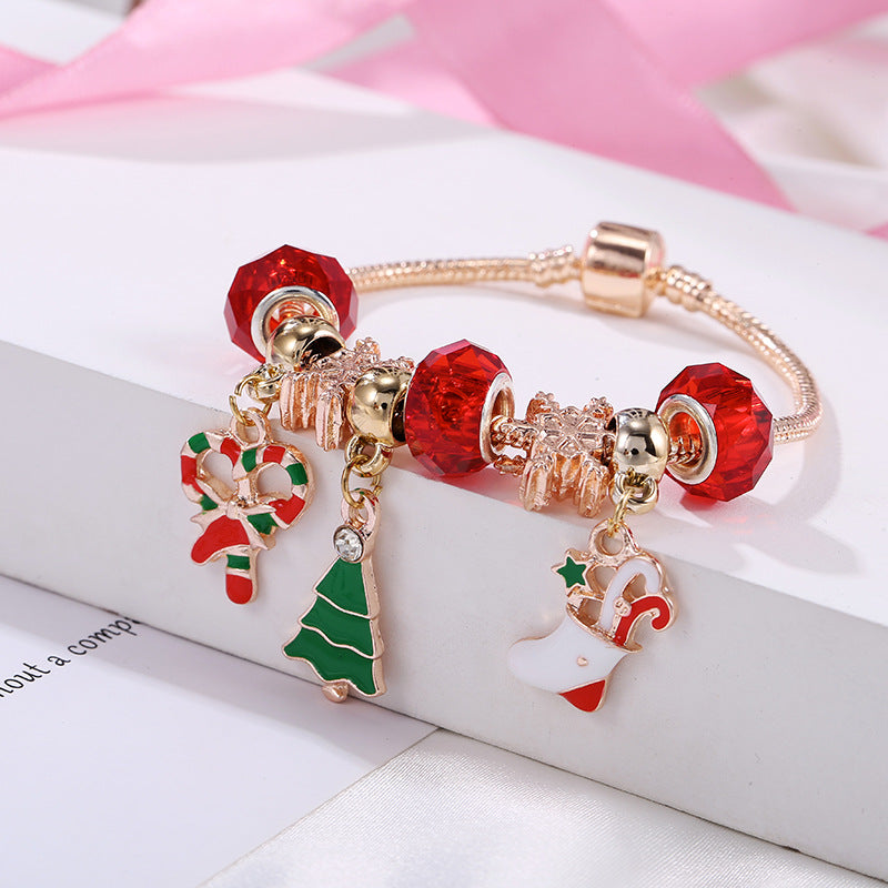 Pulsera navideña, regalo de caramelo, calcetines, colgante de árbol de Navidad, cuentas de copo de nieve, regalo festivo, accesorios de joyería