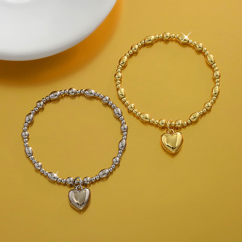 Peach Heart Round Bead Bracelet Fashion Trend Hand Jewelry Solid Love Elastic Bracelet