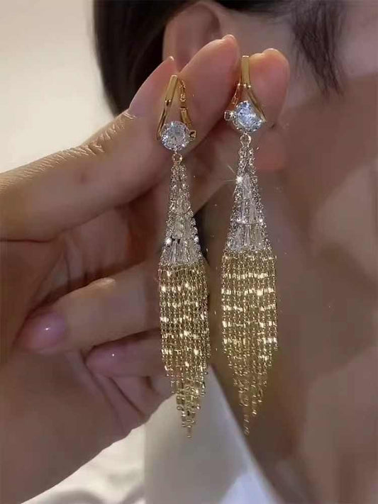 Light Luxury Zircon Tassel Earrings Women's Accessories