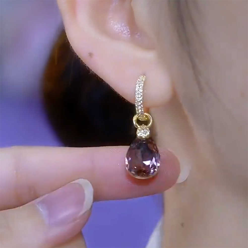 Diamond-Embellished Teardrop Purple Crystal Hoop Earrings — Elegant Women's Accessory