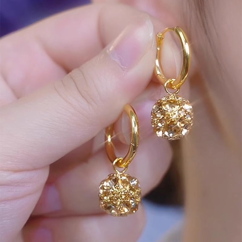 Fashionable Golden Zircon Ball Earrings For Women Accessories