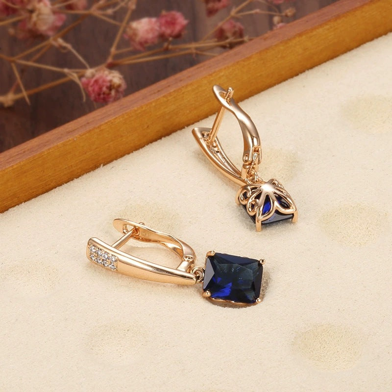 Romantic Rectangular Zirconia Earrings – Elegant Colorful Dangle Earrings for Women, Perfect Gift & Daily Wear