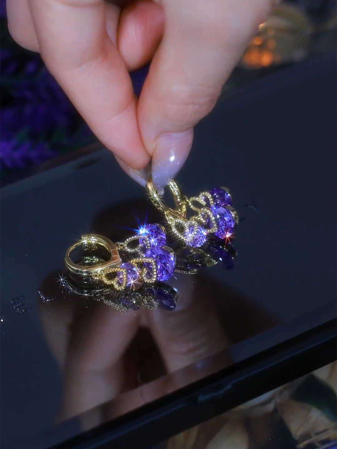 Purple Three Lives Three Worlds Love Water Drop Earrings for Women Accessories