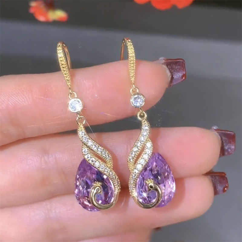 Women’s Purple Crystal Phoenix Earrings – Luxury Peacock-Inspired Statement Jewelry