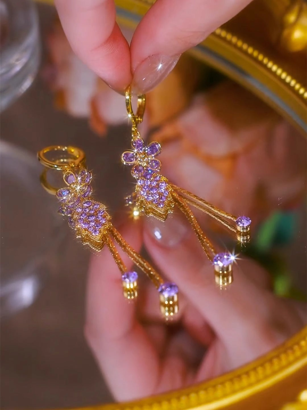 Fashionable And Exquisite Flower Leaf Zircon Earrings For Women