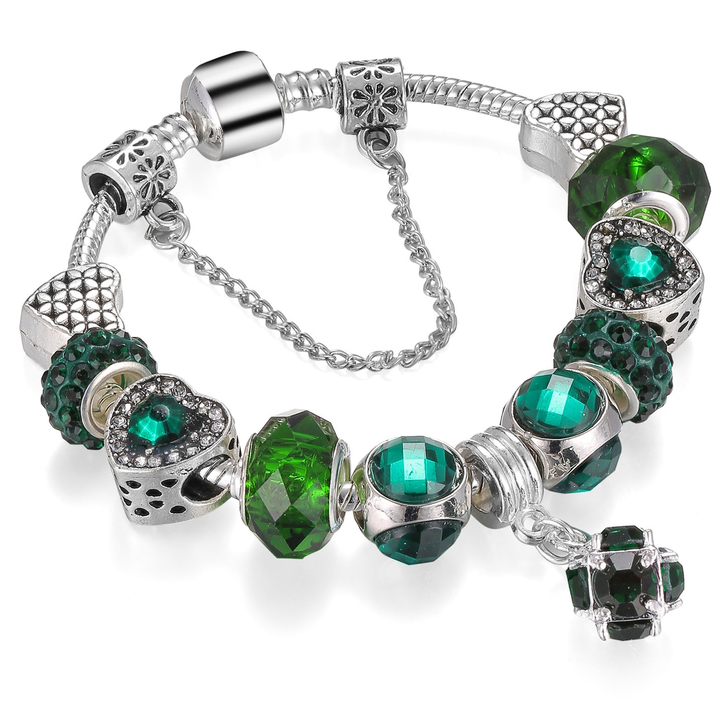 Grüner Kristallanhänger Hohles Pfirsichherz Katzenauge Großes Loch Armband