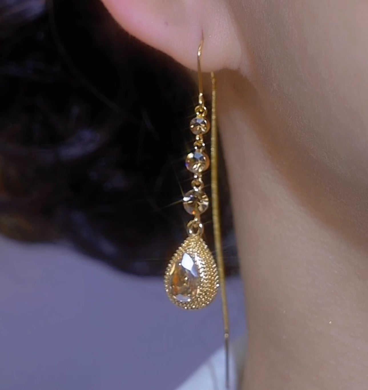 Fashionable Champagne Color Durian Water Drop Earrings For Women