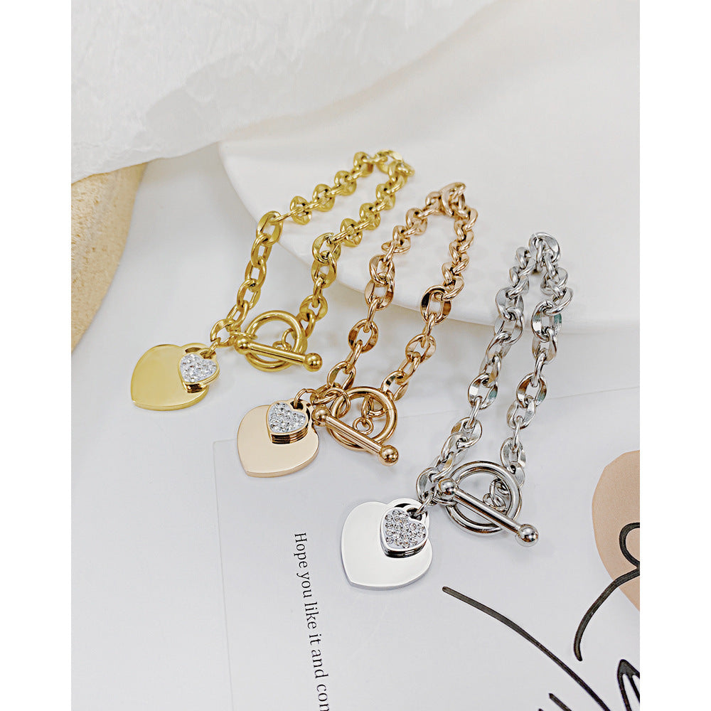 Pulsera de acero inoxidable con diseño de amor a la moda y acero de titanio para mujer