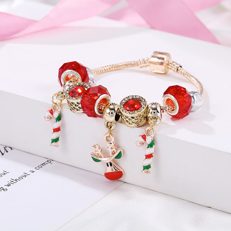 Pulsera navideña con colgante de reno de caramelo, serie roja, regalo de joyería