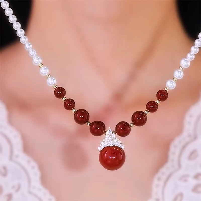Red And White Pearl Necklace Light Luxury Women'S Fashion Jewelry