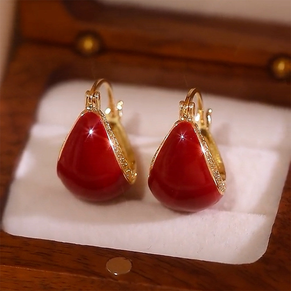 Stylish Retro Red Enamel and Zircon Earrings