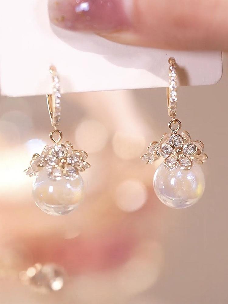 Pearl Zircon Flower Personalized Earrings