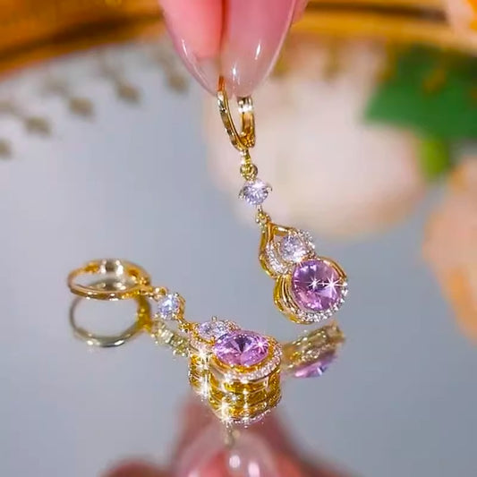 New Style Full Diamond Gold Gourd Elegant Ladies Earrings