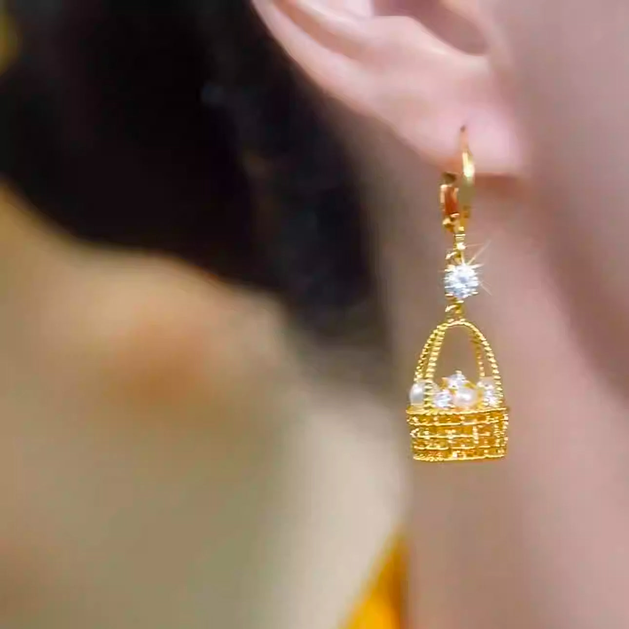 Exquisite and Elegant Pearl Flower Basket Earrings