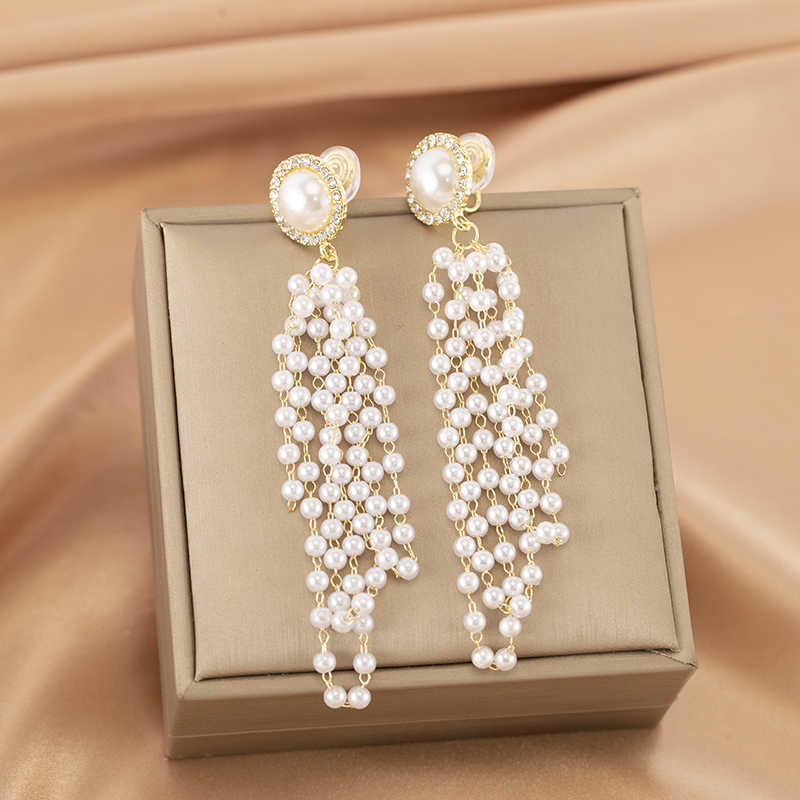 Stylish Long Elegant Pearl Tassel Earrings for Women