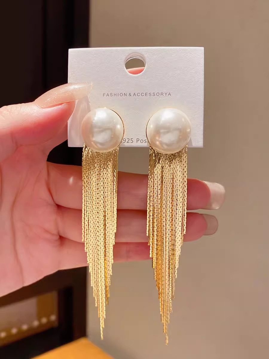 Fashionable Pearl Tassel Earrings for Women Accessories