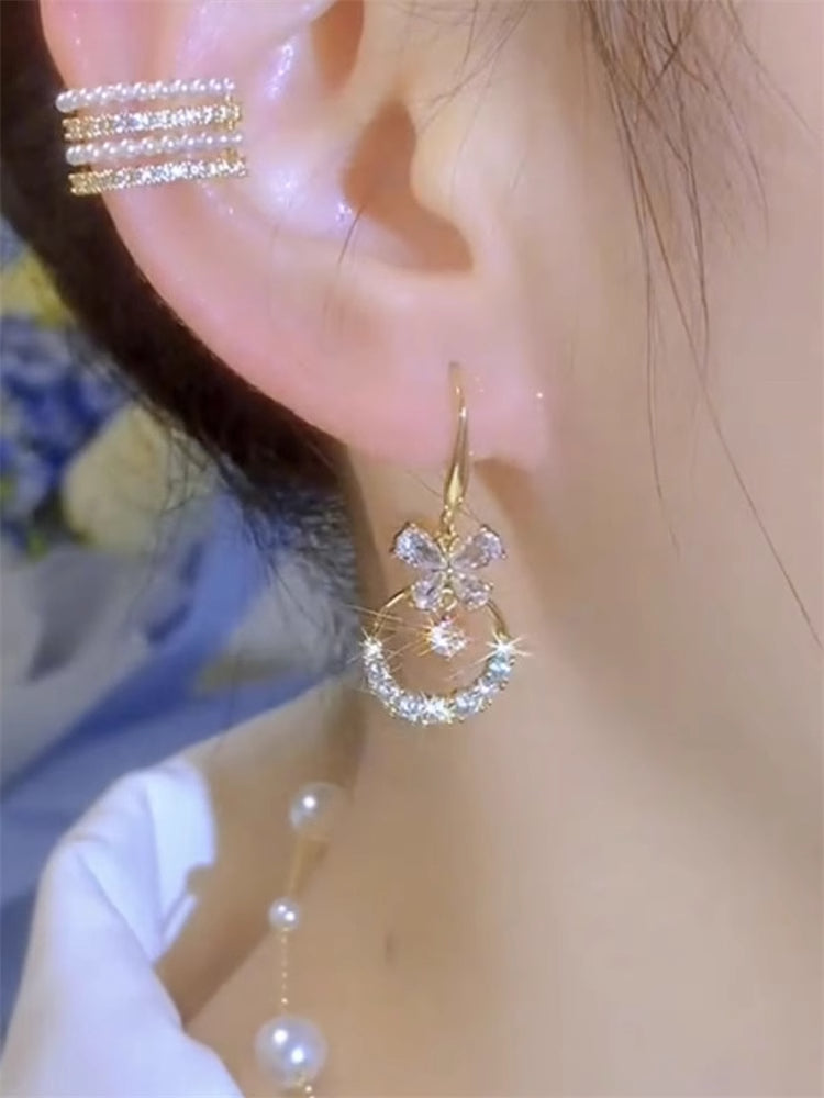 Zircon Butterfly Circle Earrings High-end Female Accessories