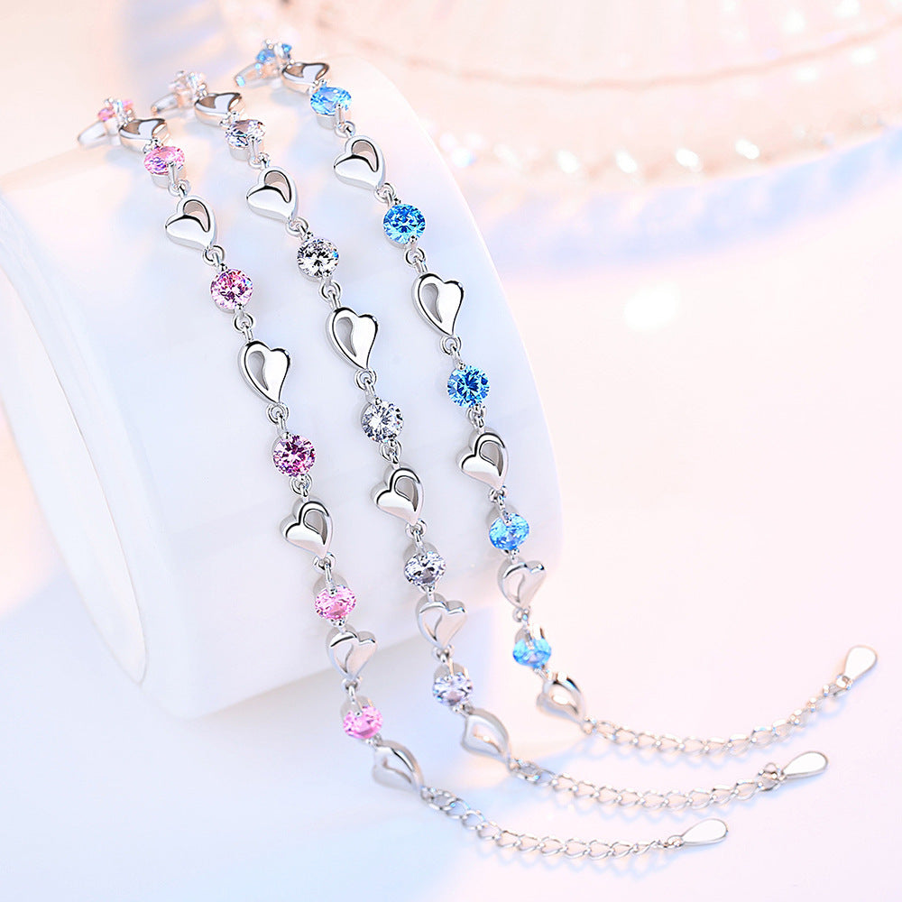 Blaues Herz Armband Frauen Hohle Herzform Versilberter Schmuck
