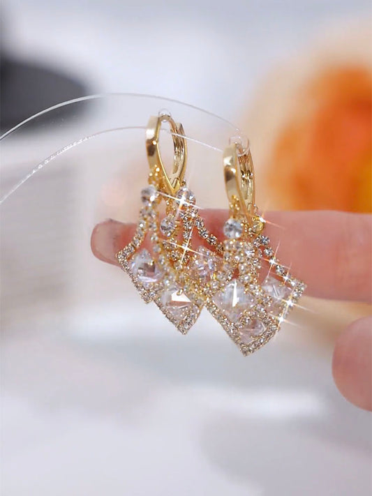 Temperamental Diamond-Studded Geometric Rhombus Earrings