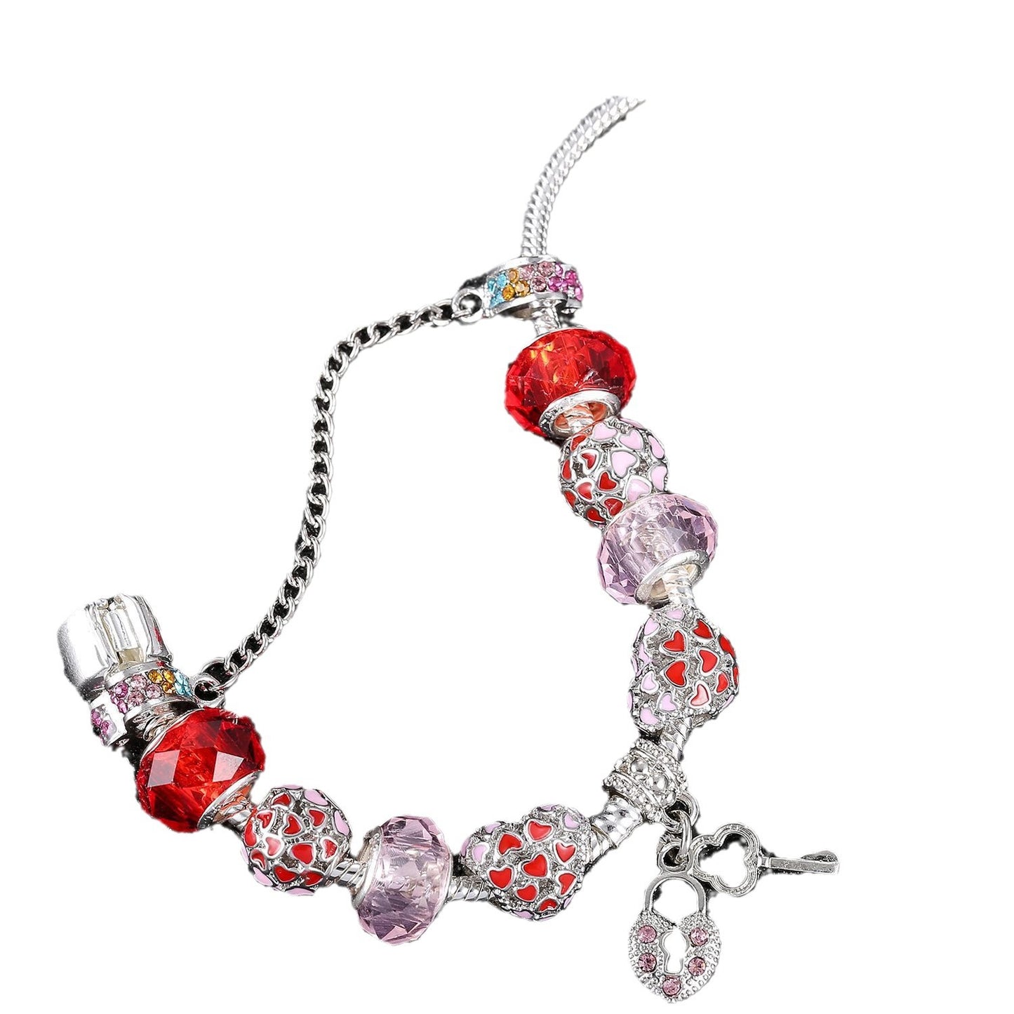 Pulsera de cuentas exquisita y de moda con colgante de llave de diamante de aleación