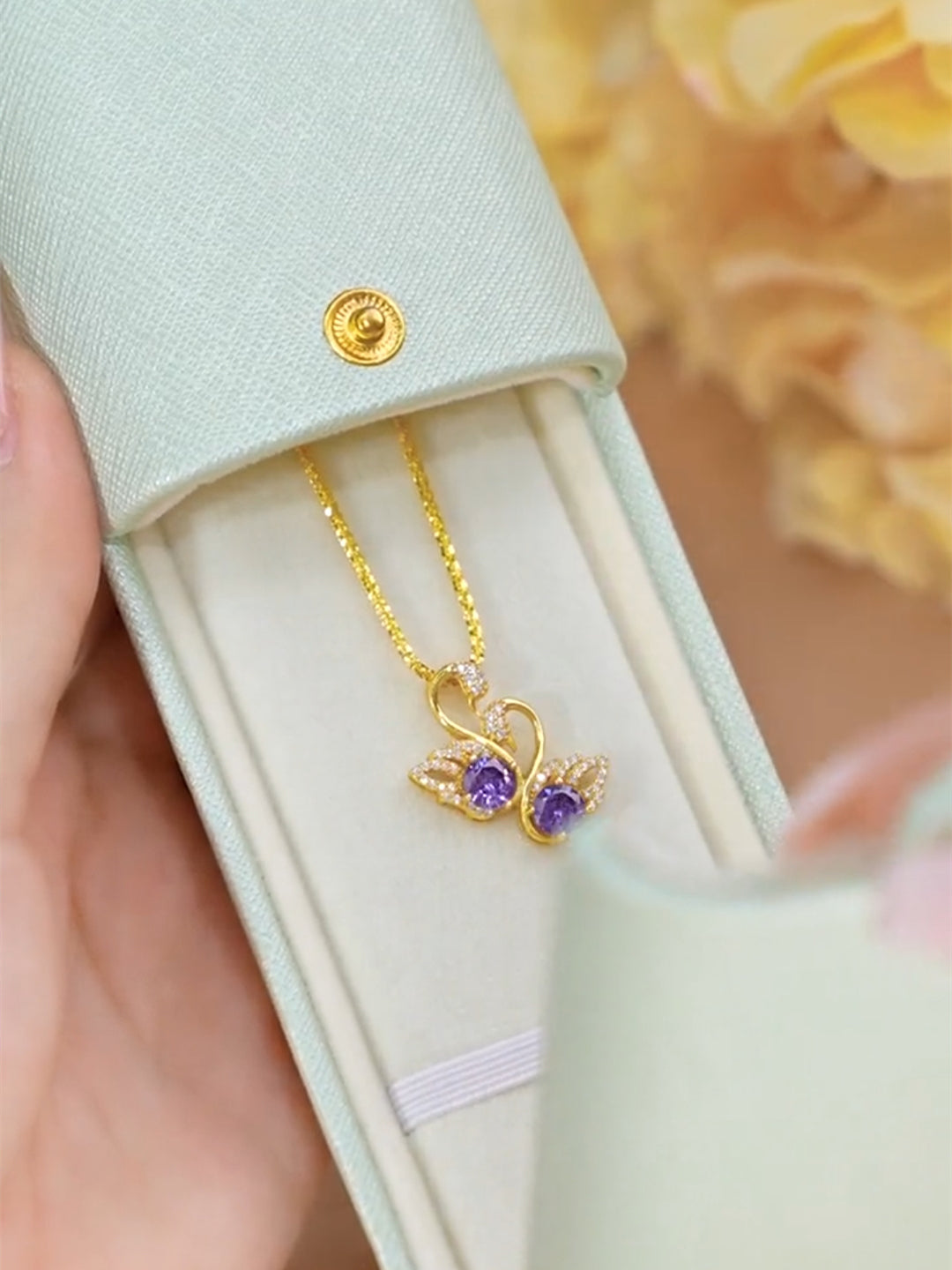 Collar de clavícula con cisne morado, colgante personalizado para mujer, accesorios de cadena de oro