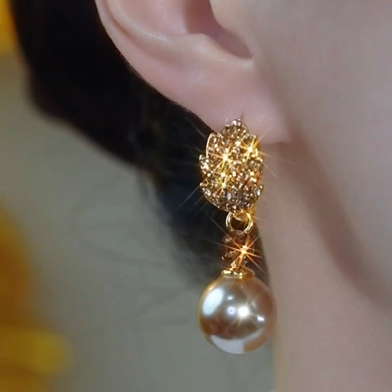 Diamond Leaf Pearl Earrings Elegant Accessories For Women