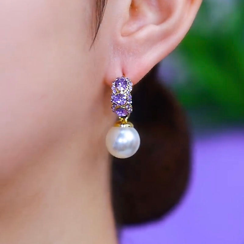 Exquisite High-End Purple Diamond Pearl Earrings Unique Ear Jewelry For Women