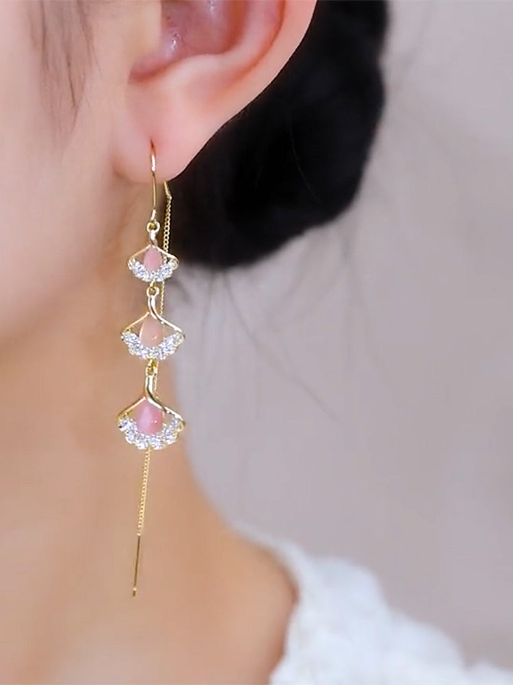Pendientes de hoja de ginkgo Pendientes largos con borlas
