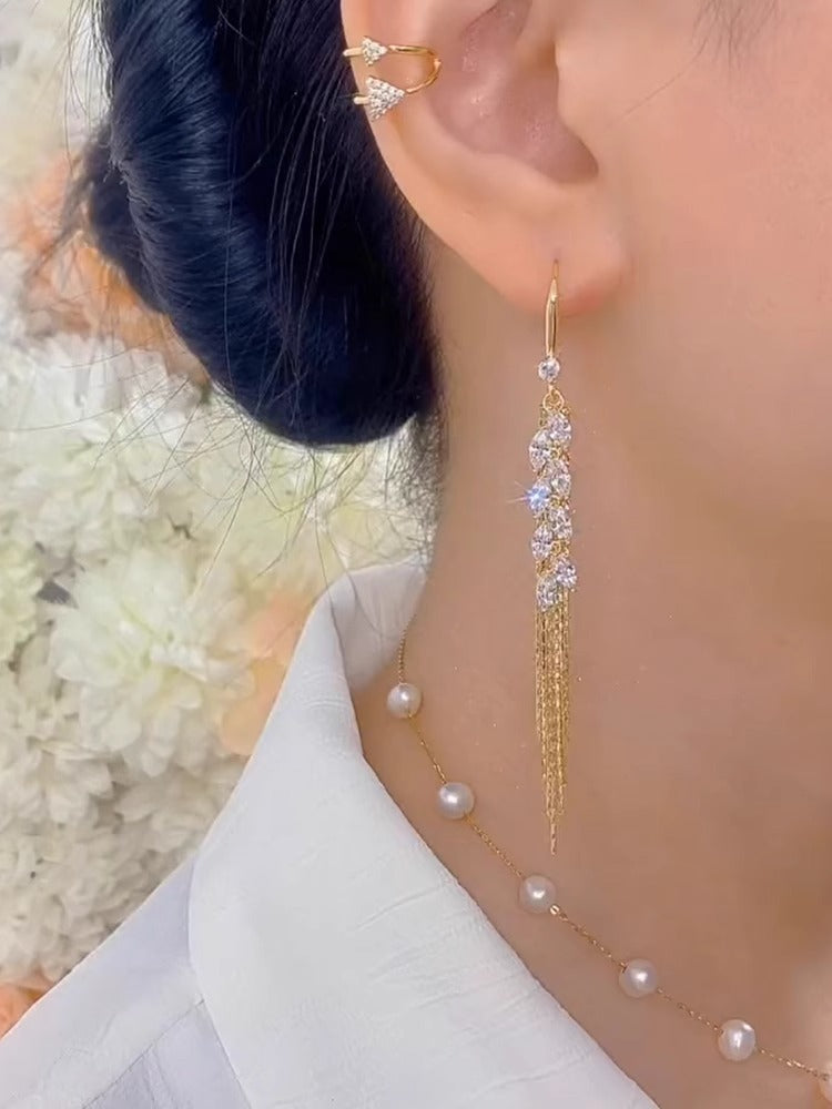 18K Gold Zircon Wheat Tassel Earrings Women's Accessories