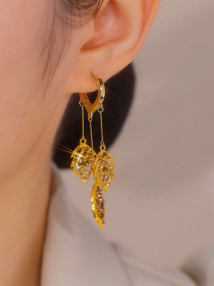 Temperament Long Coffee Color Leaf Earrings Female Accessories