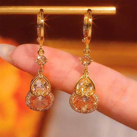 Women's Brown Zircon Gourd Temperament Exquisite Earrings