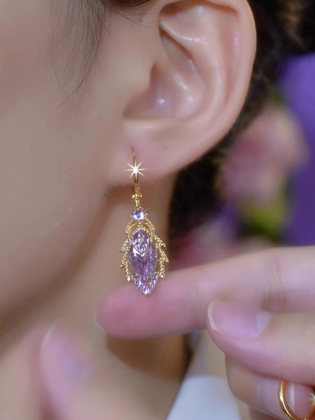 Purple Zircon Leaf Earrings For Women Elegant Style