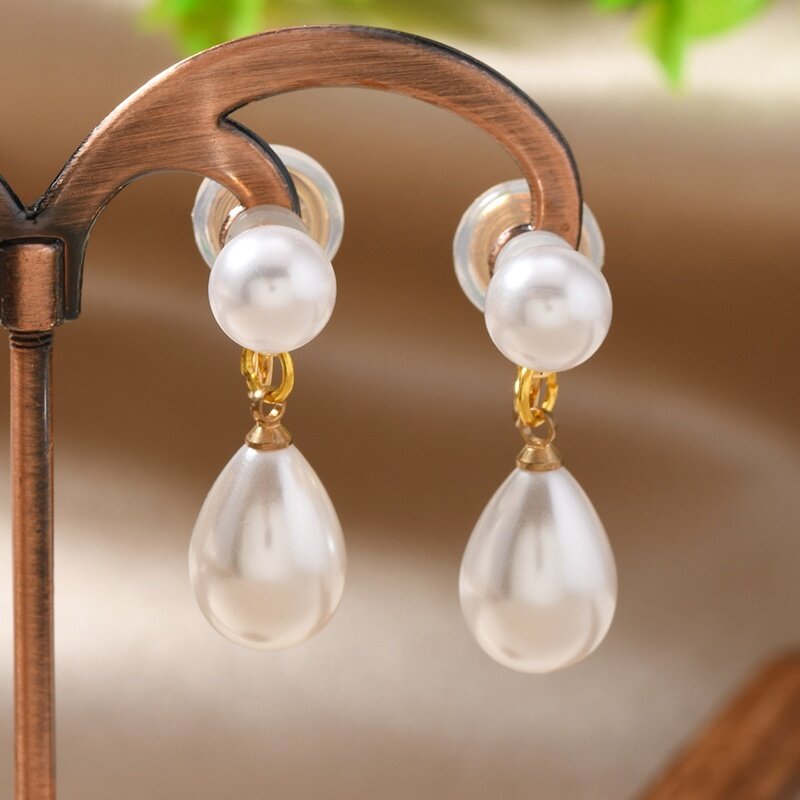 Clip-on Teardrop Pearl Earrings with Double-Pad Backs (For Non-Pierced Ears)