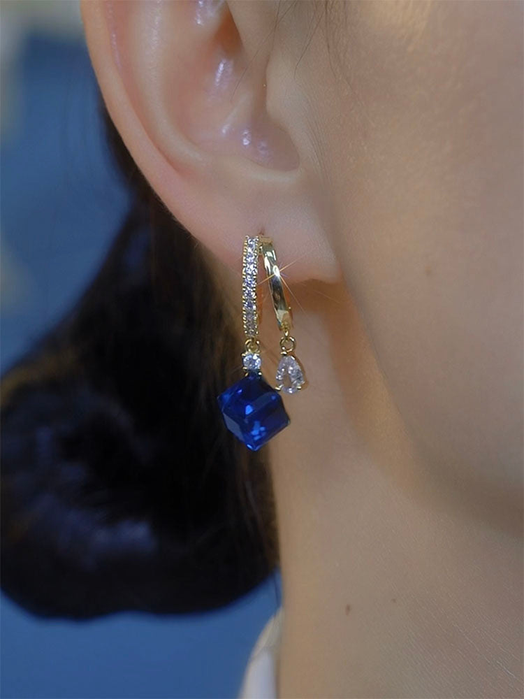 Women's Blue Crystal Sugar Cube Earrings