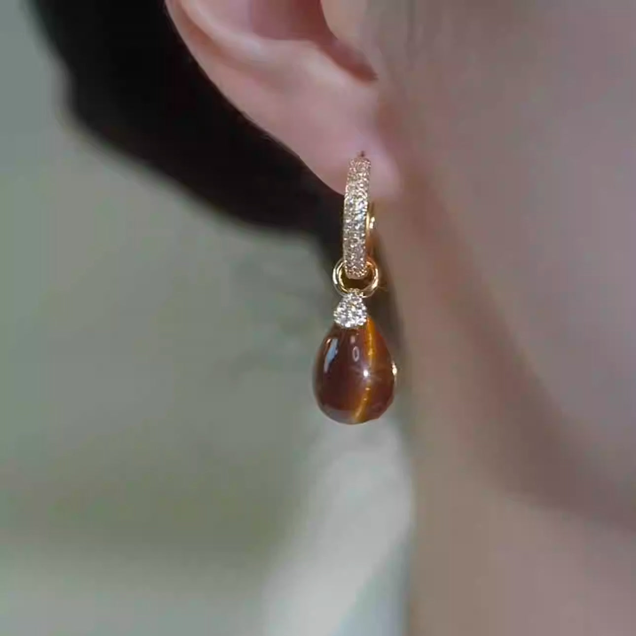 Stylish Rhombus Tiger's Eye and Zircon Earrings Women's Accessories