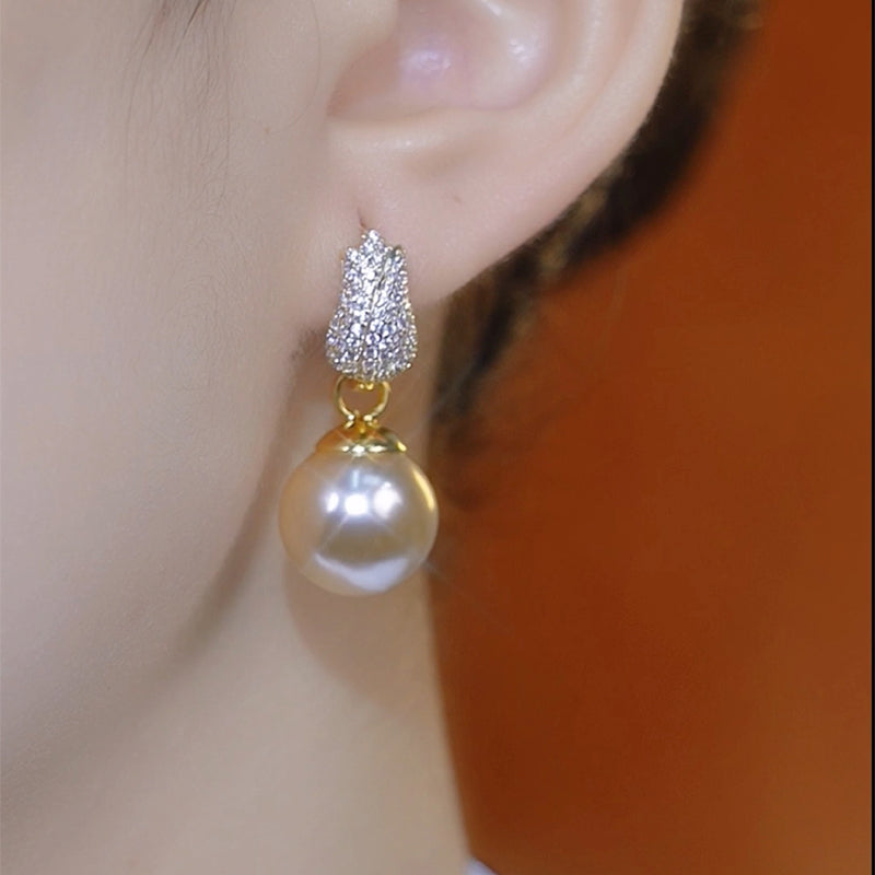 Women's Stylish Full Diamond Tulip Pearl Earrings