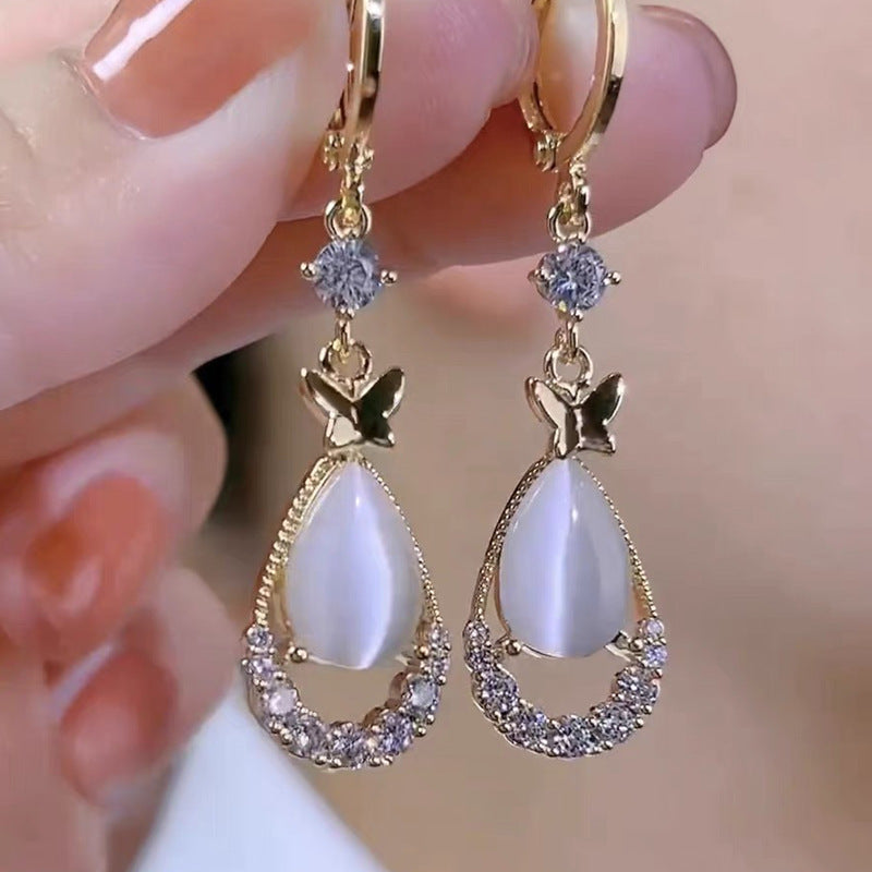 Temperamental Cat'S Eye Stone Water Drop Earrings Geometric Butterfly Accessories For Women