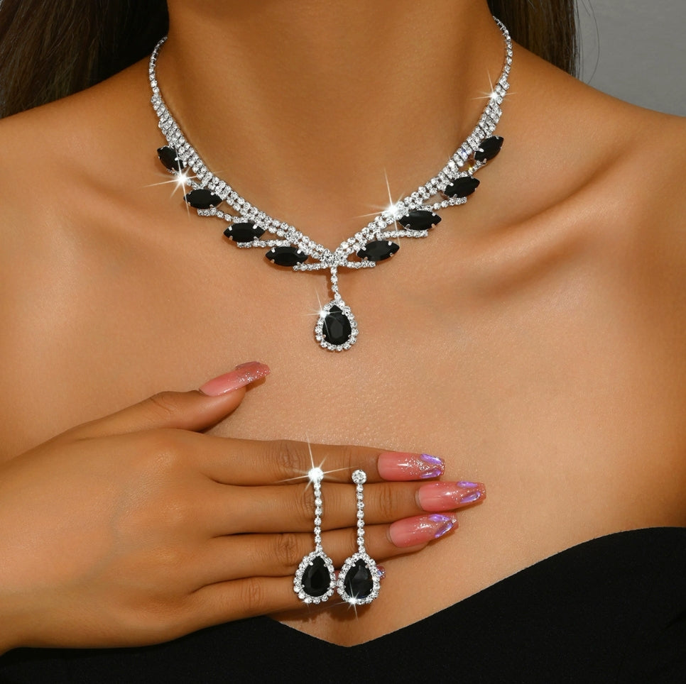 Women's Luxury Diamond Necklace Earrings Jewelry Gift Set