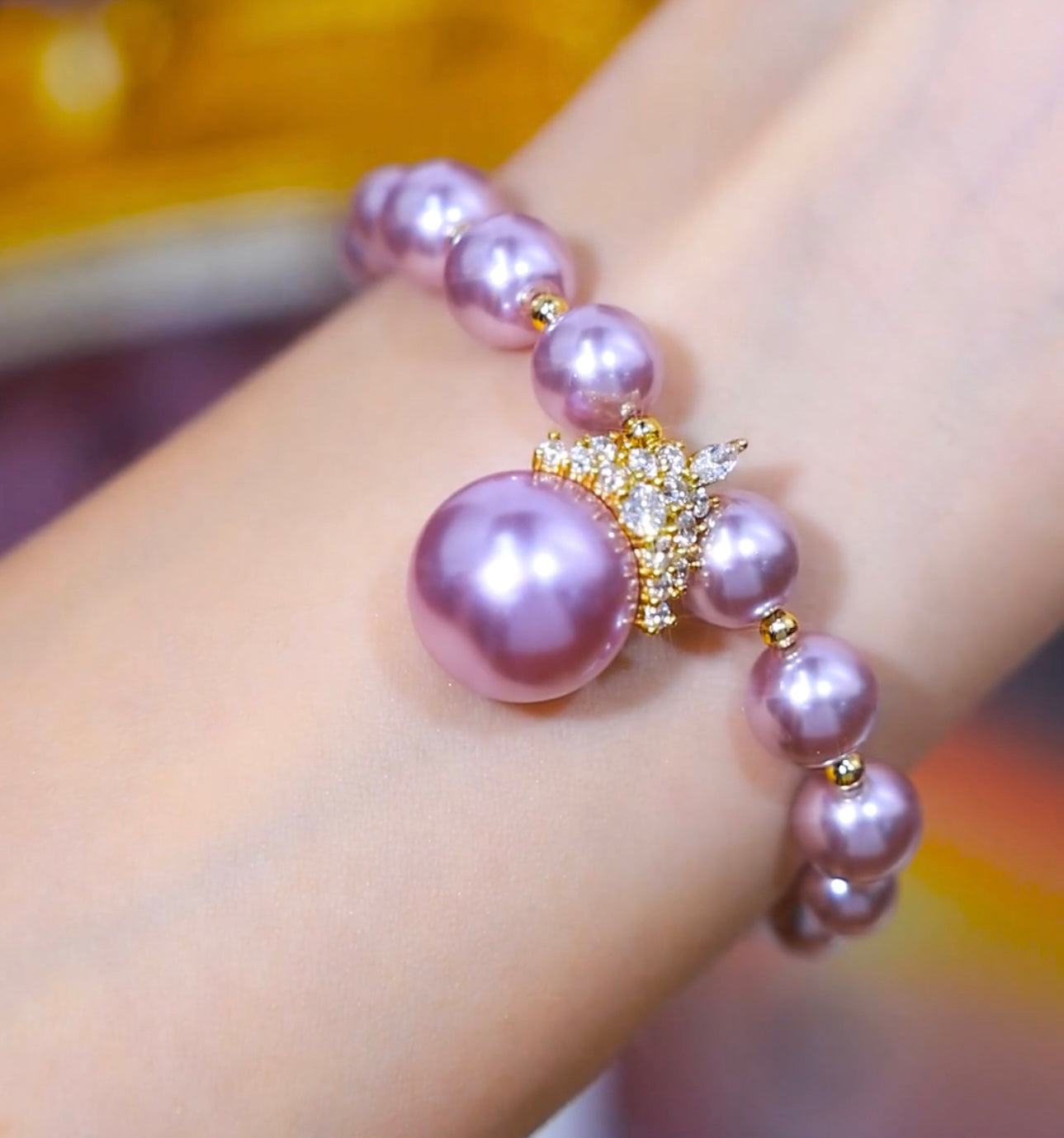 Fashion Purple Diamond Pearl Pendant Bracelet for Women