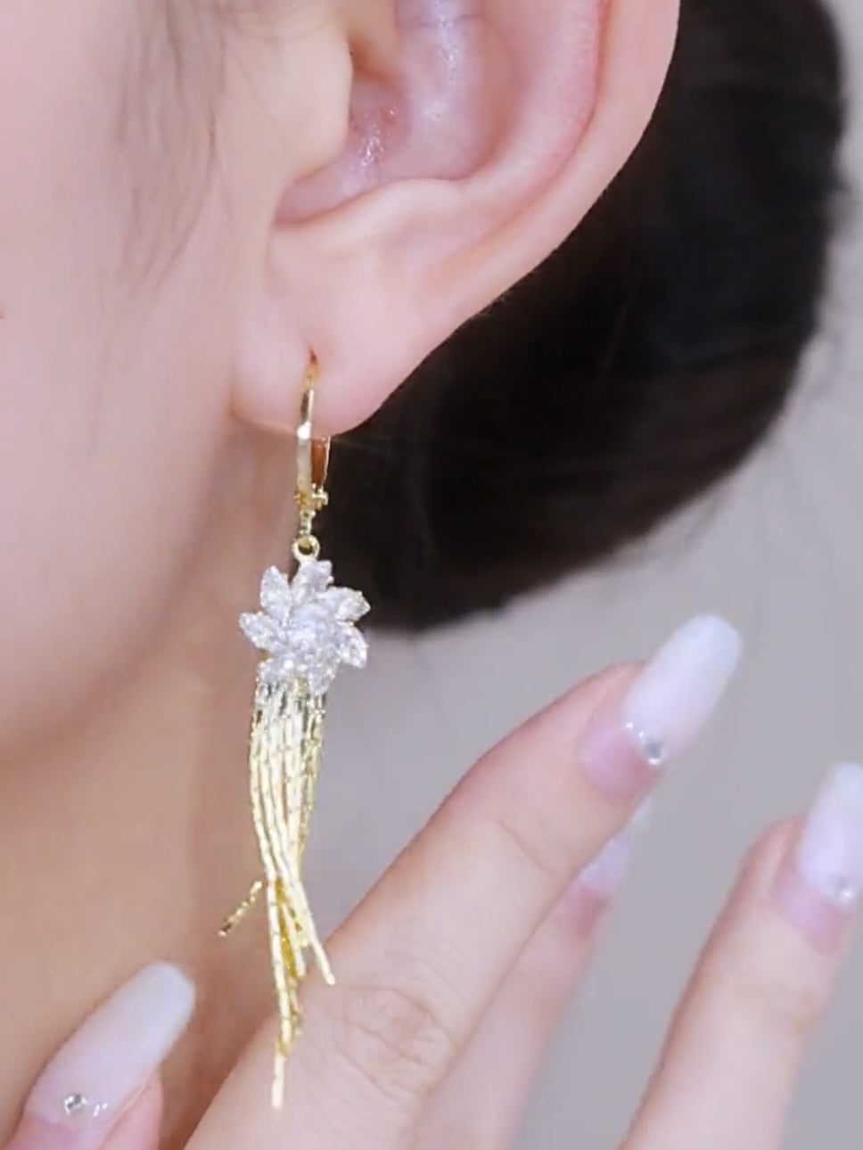 Zircon Flower Long Tassel Earrings